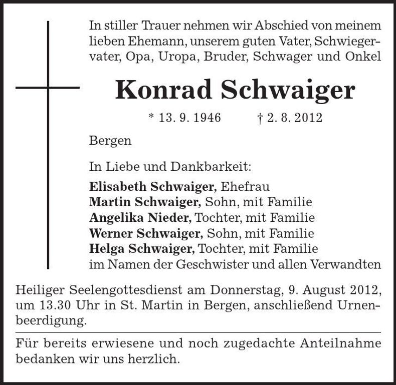 Traueranzeige Konrad Schwaiger