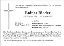 Traueranzeige Rainer Rieder