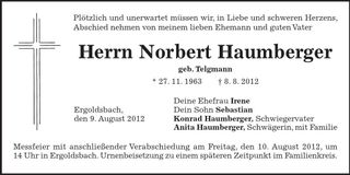 Traueranzeige Norbert Haumberger