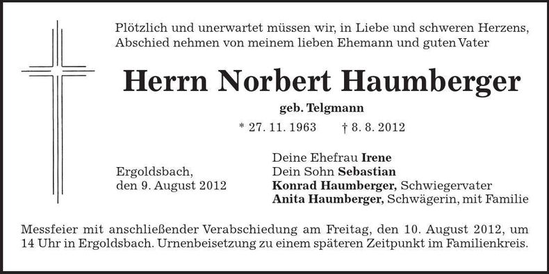 Traueranzeige Norbert Haumberger