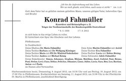 Traueranzeige Konrad Fahmüller