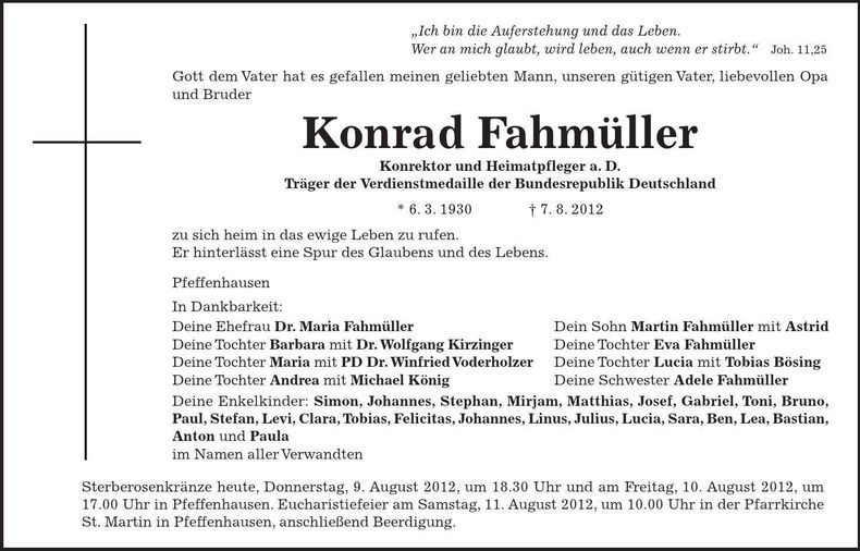 Traueranzeige Konrad Fahmüller