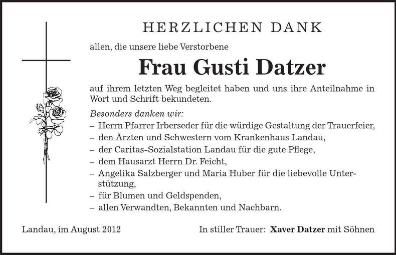 Traueranzeige Gusti Datzer