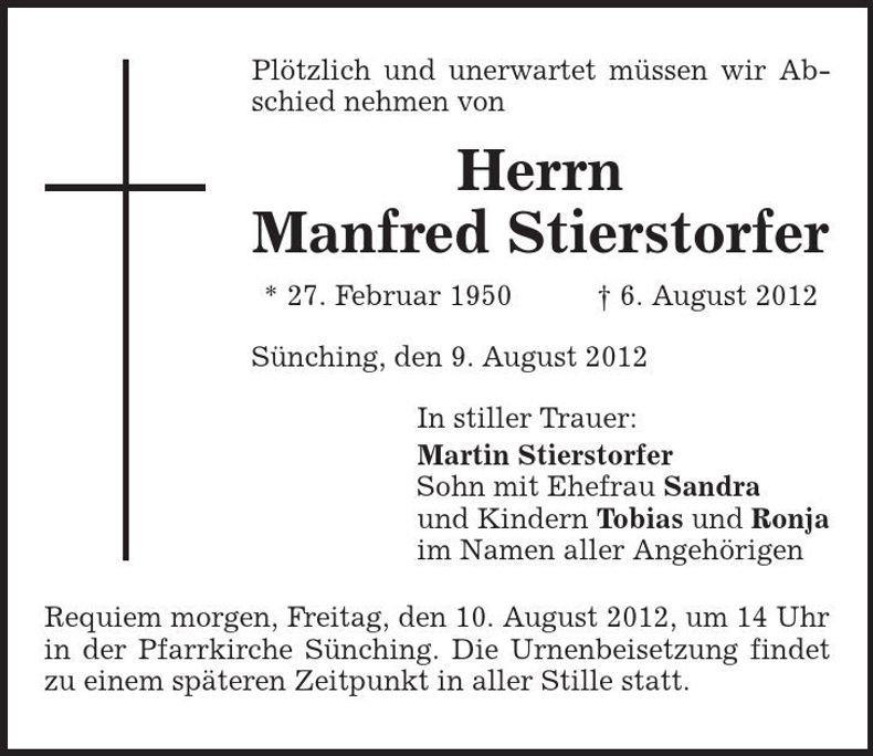 Traueranzeige Manfred Stierstorfer