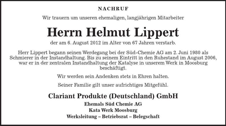 Traueranzeige Helmut Lippert