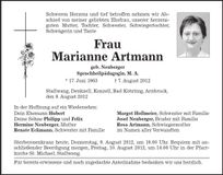 Traueranzeige Marianne Artmann