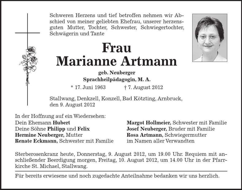 Traueranzeige Marianne Artmann