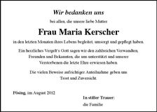 Traueranzeige Maria Kerscher