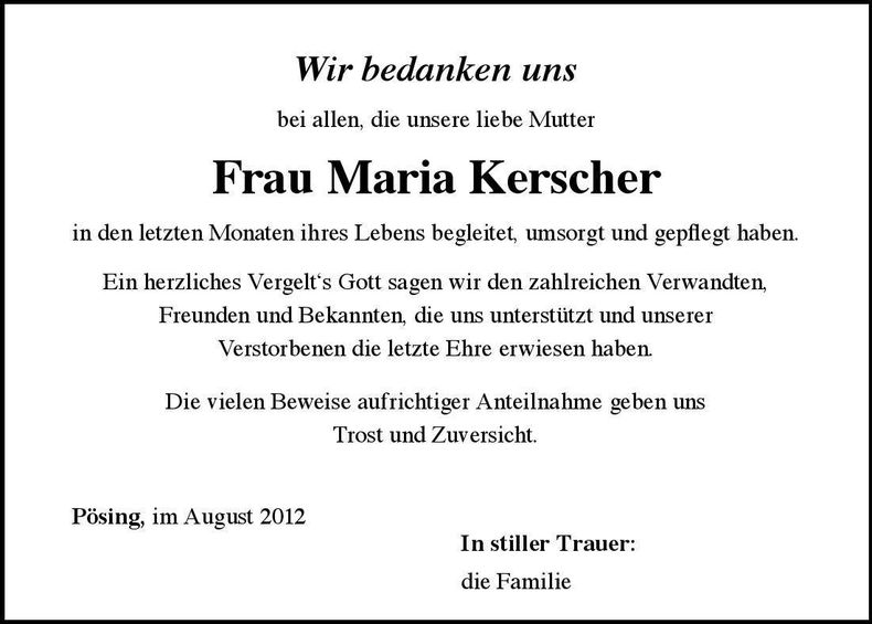 Traueranzeige Maria Kerscher