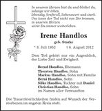 Traueranzeige Irene Handlos