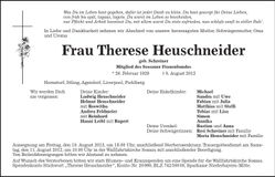 Traueranzeige Therese Heuschneider