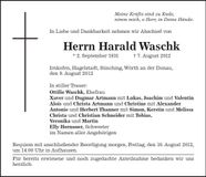 Traueranzeige Harald Waschk