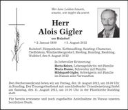 Traueranzeige Alois Gigler