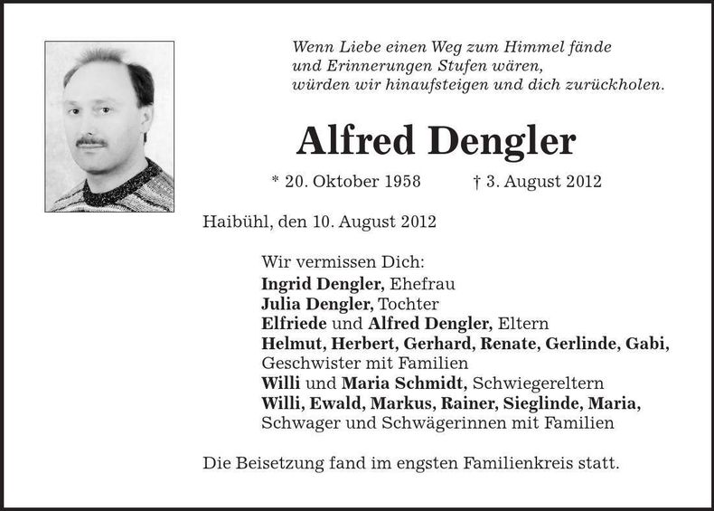 Traueranzeige Alfred Dengler