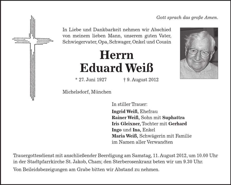 Traueranzeige Eduard Weiß