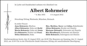 Traueranzeige Albert Rohrmeier