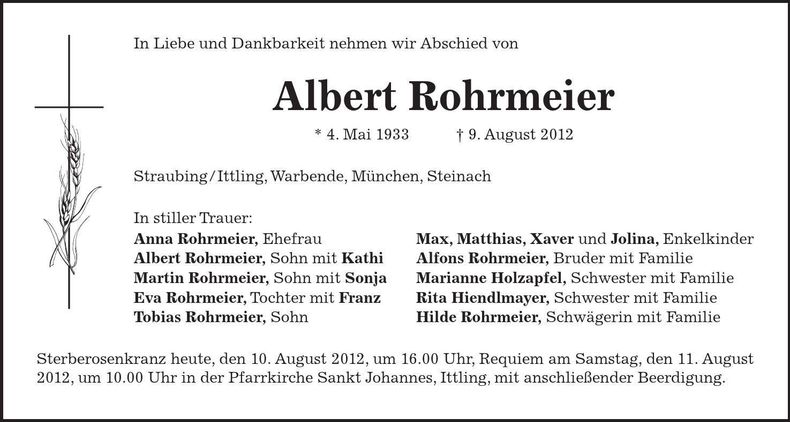 Traueranzeige Albert Rohrmeier