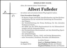 Traueranzeige Albert Fußeder