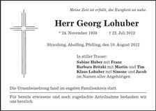 Traueranzeige Georg Lohuber