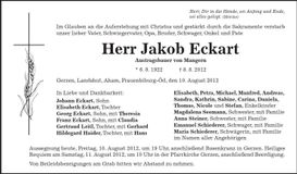 Traueranzeige Jakob Eckart