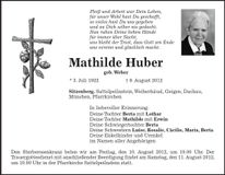 Traueranzeige Mathilde Huber