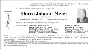 Traueranzeige Johann Meier