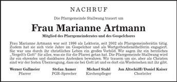 Traueranzeige Marianne Artmann