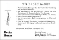 Traueranzeige Berta Hurm