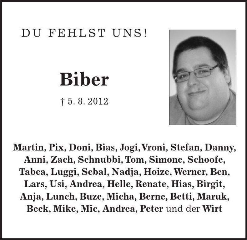 Traueranzeige  Biber