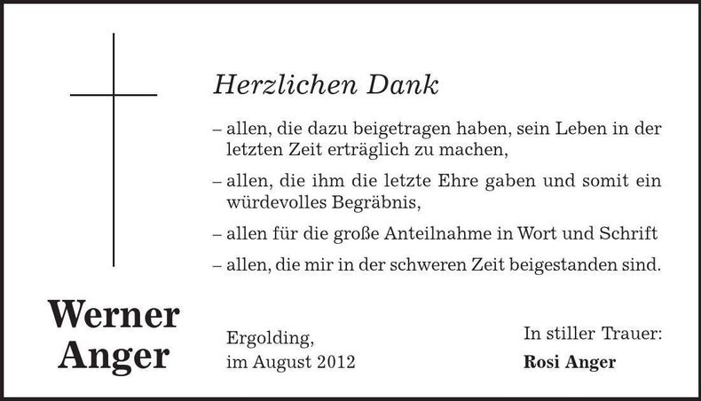 Traueranzeige Werner Anger