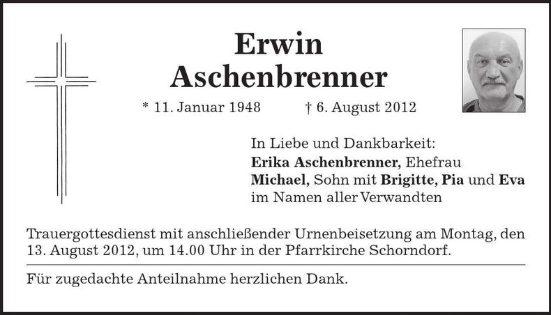 Traueranzeige Erwin Aschenbrenner