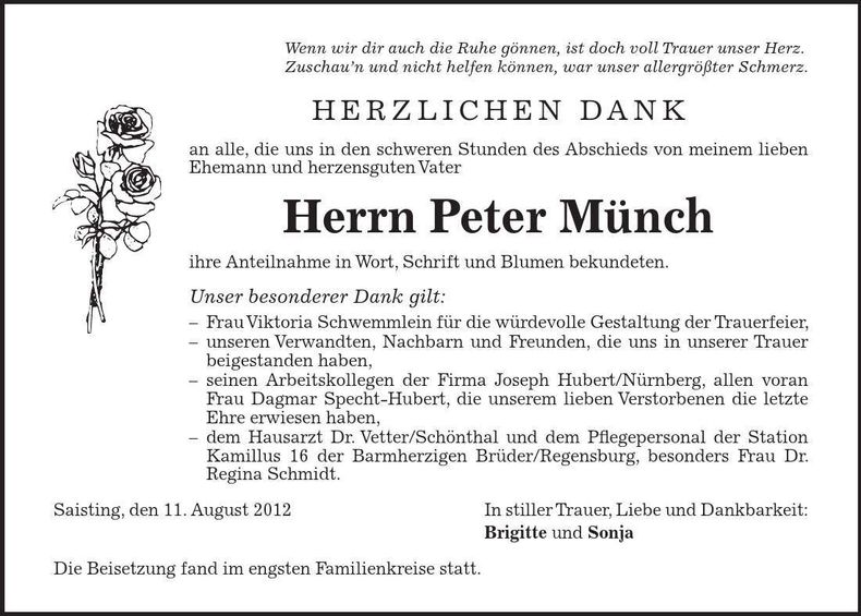Traueranzeige Peter Münch