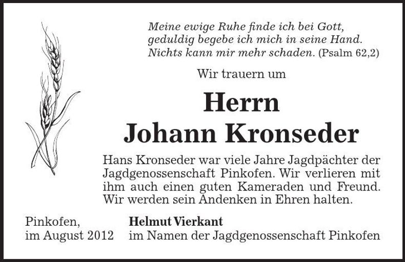 Traueranzeige Johann Kroseder