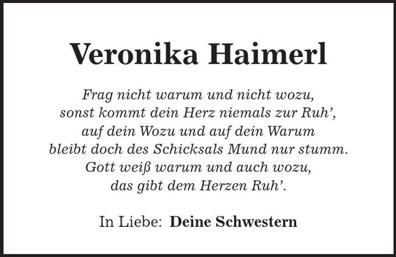 Traueranzeige Veronika Haimerl