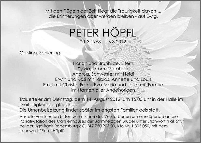 Traueranzeige Peter Höpfl