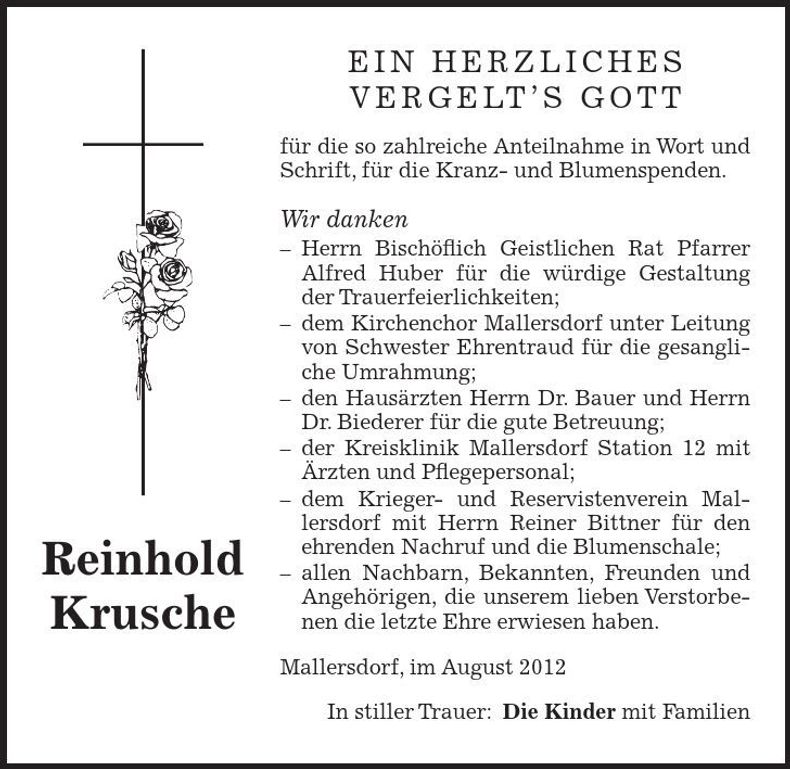 Traueranzeige Reinhold Krusche