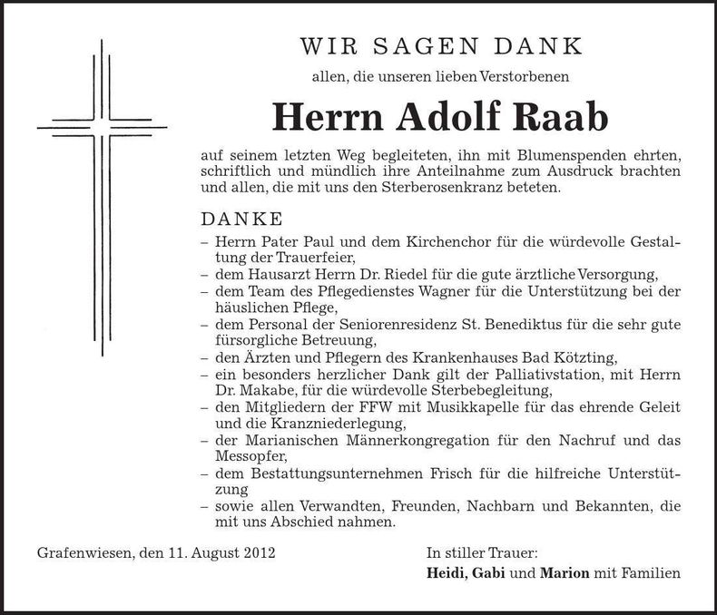 Traueranzeige Adolf Raab