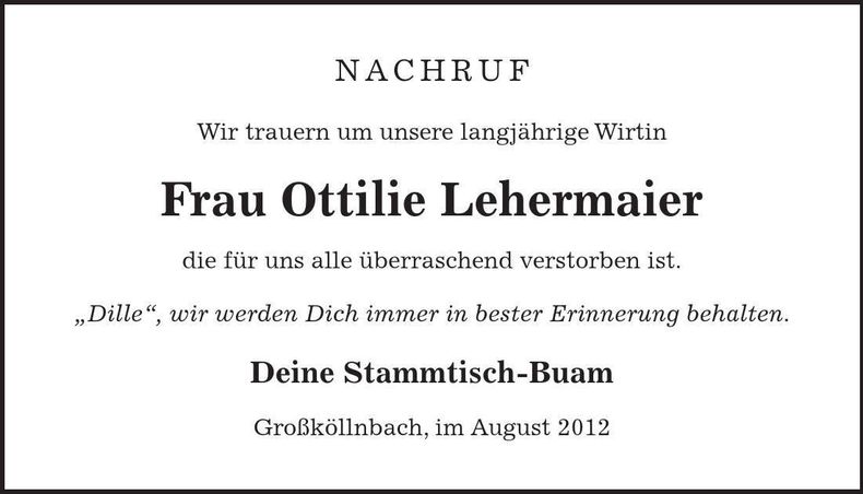 Traueranzeige Ottilie Lehermaier