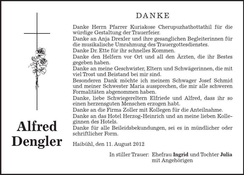 Traueranzeige Alfred Dengler