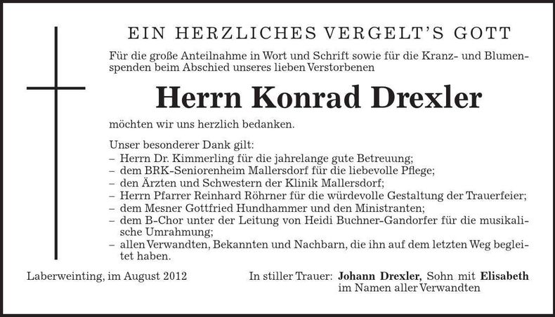 Traueranzeige Konrad Drexler
