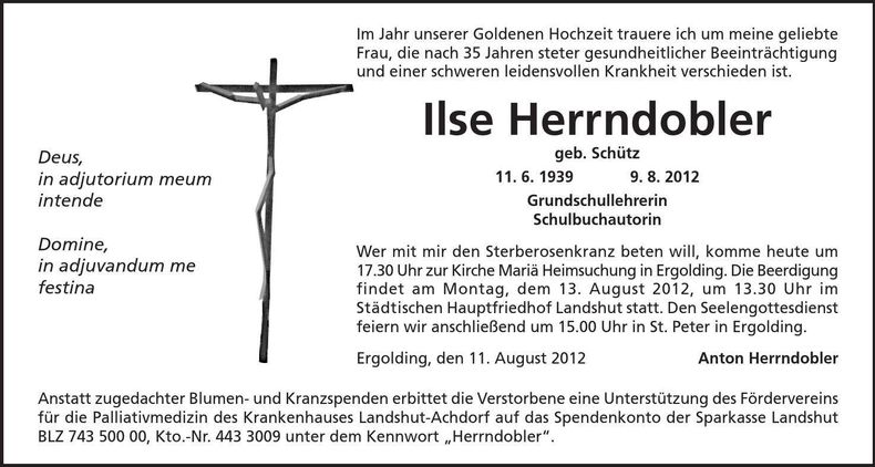 Traueranzeige Ilse Herrndobler