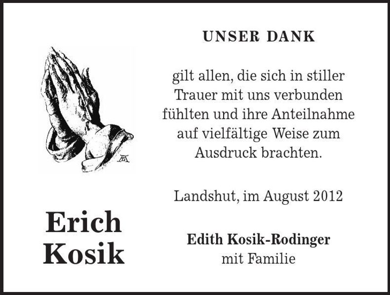 Traueranzeige Erich Kosik
