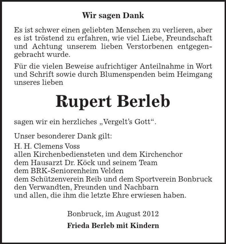Traueranzeige Rupert Berleb