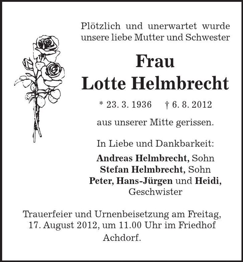 Traueranzeige Lotte Helmbrecht