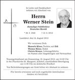Traueranzeige Werner Stein