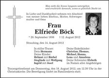 Traueranzeige Elfriede Böck