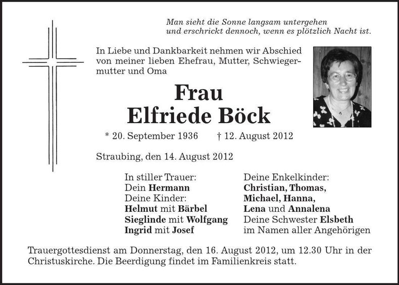 Traueranzeige Elfriede Böck