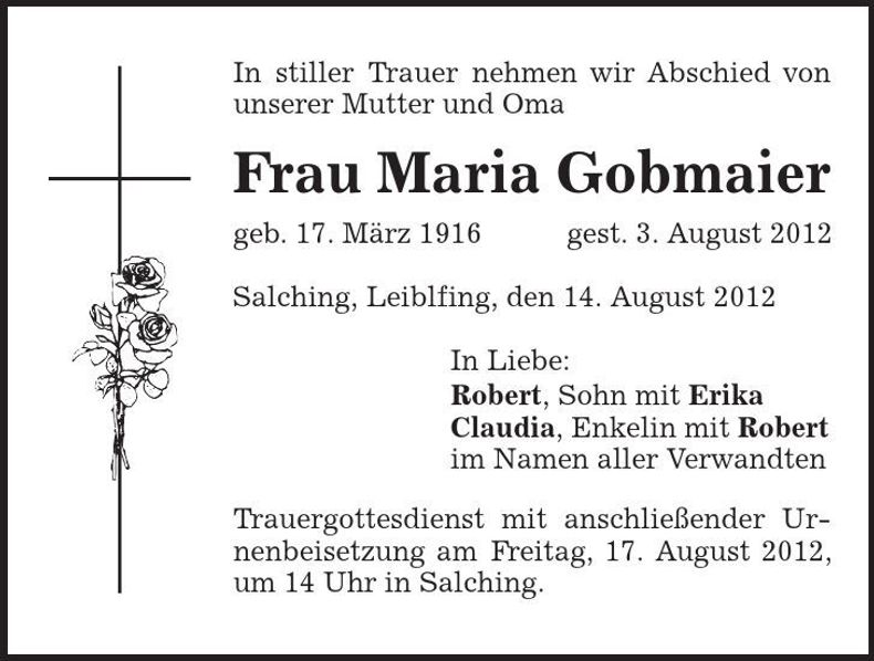 Traueranzeige Maria Gobmaier