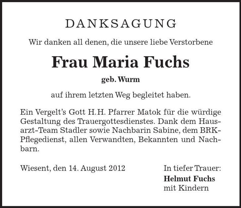 Traueranzeige Maria Fuchs