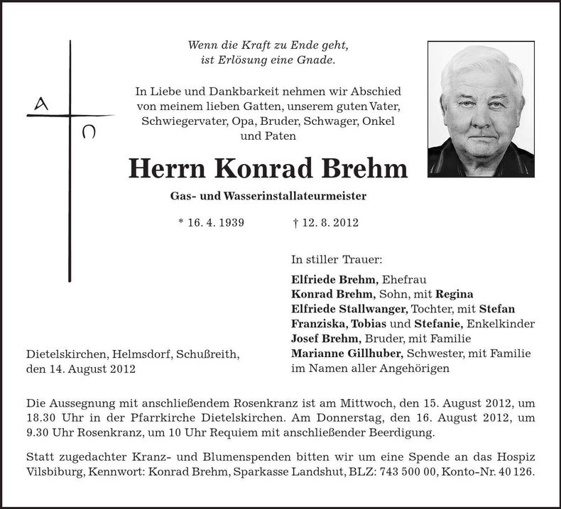 Traueranzeige Konrad Brehm